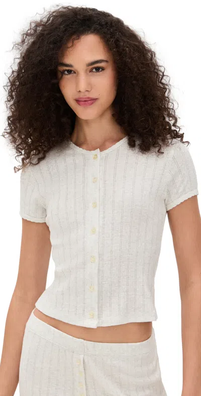 Leset Pointelle Short Sleeve Cardigan Cloud Melange In White