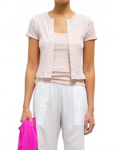 Leset Pointelle Short Sleeve Cardigan In Petal Melange In Gray