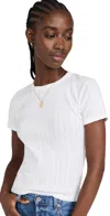 Leset Pointelle Cotton Crop Top In White