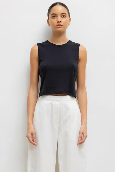 Leset Pointelle Sleeveless Crew In Black