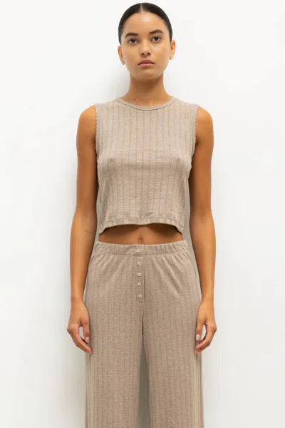 Leset Pointelle Sleeveless Crew In Brown