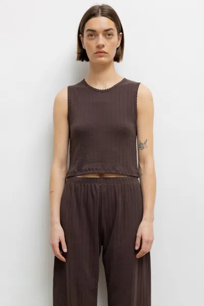 Leset Pointelle Sleeveless Crew In Brown