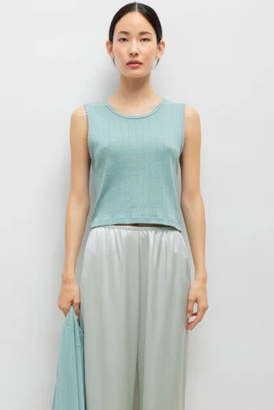 Leset Pointelle Sleeveless Crewneck Top In Green