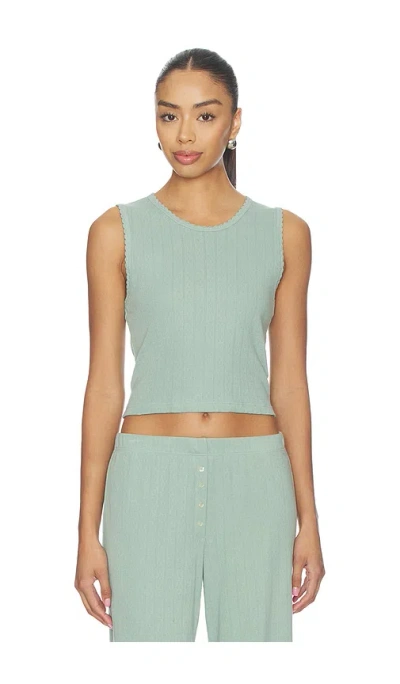 Leset Pointelle Sleeveless Crew In Green