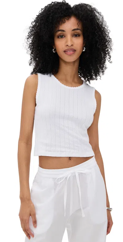 Leset Pointelle Sleeveless Crew Top In White