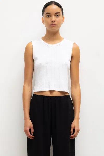 Leset Pointelle Sleeveless Crew Top In White