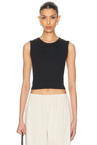 Leset Pointelle Sleeveless Crewneck Top In Black