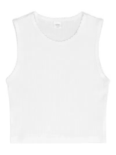 Leset Pointelle Sleeveless Crew Top In White