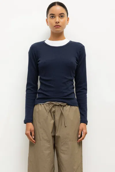 Leset Pointelle Slim Fit Long Sleeve In Blue