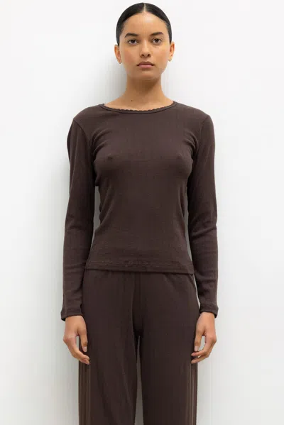 Leset Pointelle Slim Fit Long Sleeve In Brown