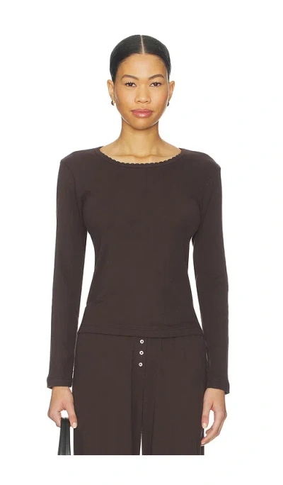 Leset Pointelle Slim Fit Long Sleeve In Brown