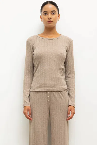 Leset Pointelle Slim Fit Long Sleeve In Brown