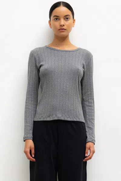 Leset Pointelle Slim Fit Long Sleeve In Gray