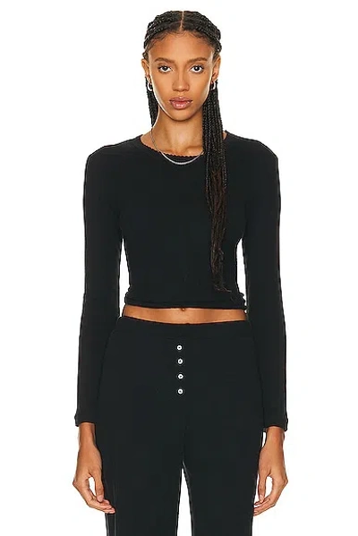 Leset Pointelle Slim Fit Long Sleeve Top In Black