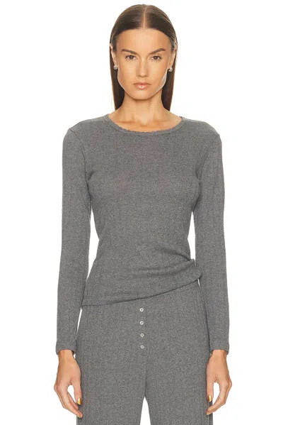 Leset Pointelle Slim Fit Long Sleeve Top In Gray