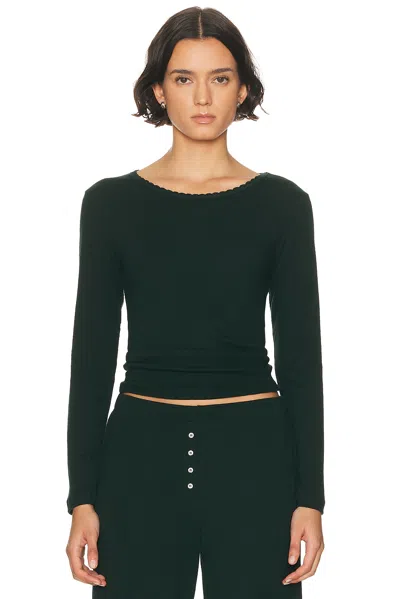 Leset Pointelle Slim Fit Long Sleeve Top In Green