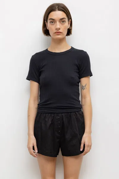 Leset Pointelle Slim Fit Tee In Black