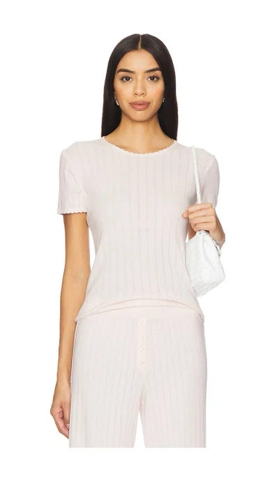 Leset Pointelle Slim Fit Tee In Blush