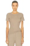 Leset Pointelle Slim Fit Tee In Brown