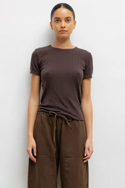 Leset Pointelle Slim Fit Tee In Brown