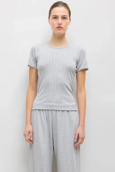 Leset Pointelle Slim Fit Tee In Gray