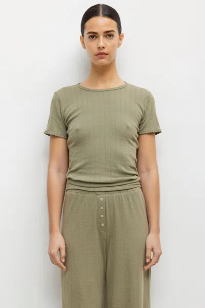 Leset Pointelle Slim Fit Tee In Green