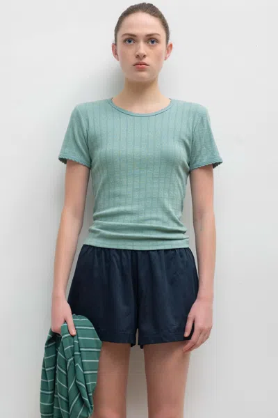 Leset Pointelle Slim Fit Tee In Green