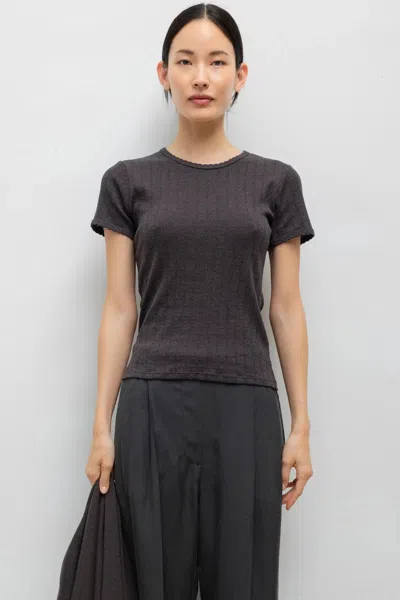 Leset Pointelle Slim Fit Tee In Hickory Melange