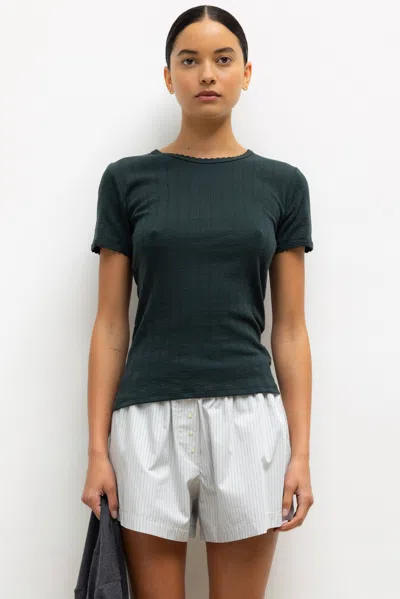 Leset Pointelle Slim Fit Tee In Blue