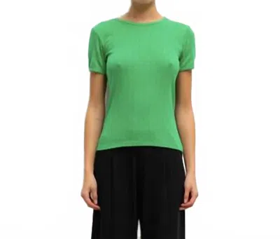 Leset Pointelle Slim Fit Tee Top In Vert In Green