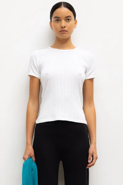 Leset Pointelle Slim Fit Tee In White