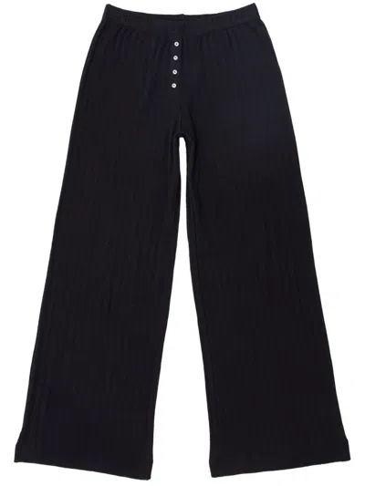 Leset Boxer Pointelle-knit Cotton Wide-leg Pants In Black