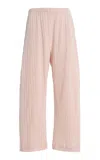 Leset Pointelle-knit Cotton Crop Wide-leg Pants In Pink