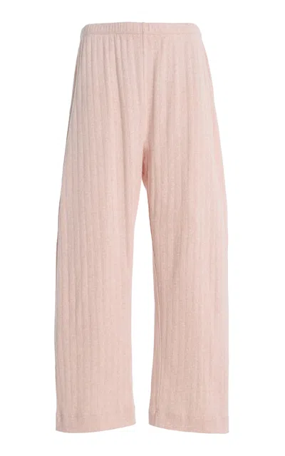 Leset Pointelle-knit Cotton Crop Wide-leg Pants In Pink