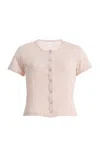 Leset Pointelle-knit Cotton Short-sleeve Cardigan In Pink