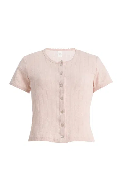 Leset Pointelle-knit Cotton Short-sleeve Cardigan In Pink