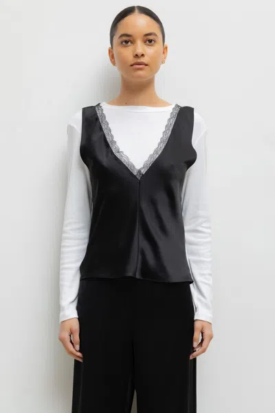 Leset Pre-order: Barb Lace V Neck Tank In Black