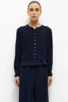 Leset James Merino Wool Crewneck Cardigan In Blue