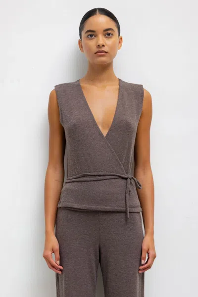 Leset Lauren Sleeveless Wrap Top In Brown