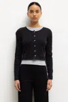 Leset Pointelle Crop Cardigan In Black