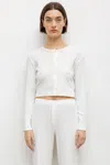 Leset Pointelle Crop Cardigan In White