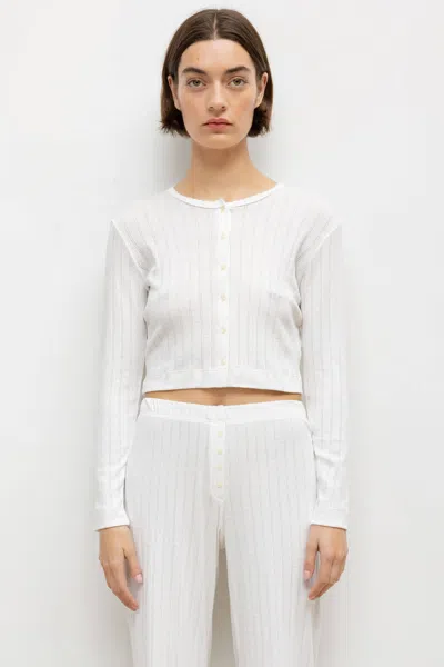 Leset Pointelle Crop Cardigan In White