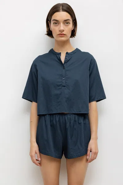 Leset Pre-order: Yoko Short Sleeve Henley In Blue