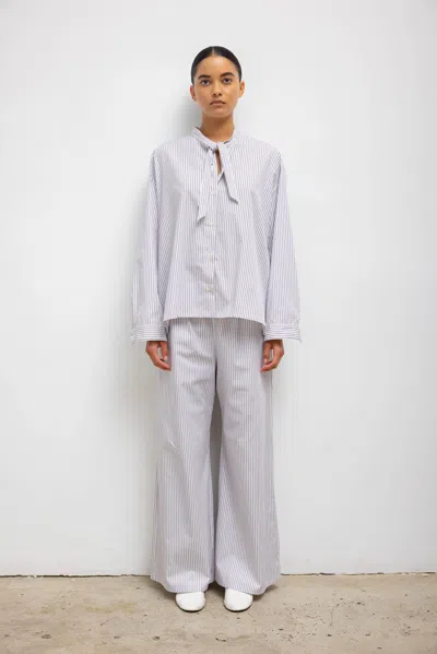 Leset Yoshi Wide Leg Boxer Pant In Parchment Pinot Stripe