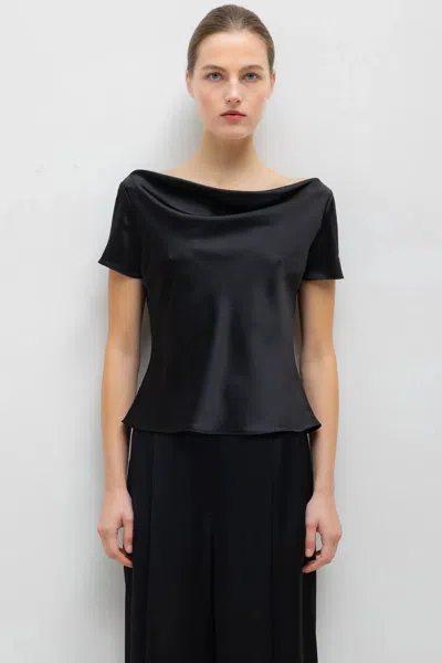 Leset Pre-order: Barb Draped Neck Cap Sleeve In Black