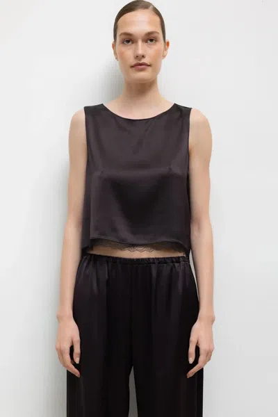 Leset Pre-order: Barb Lace Crop Sleeveless Crew In Brown