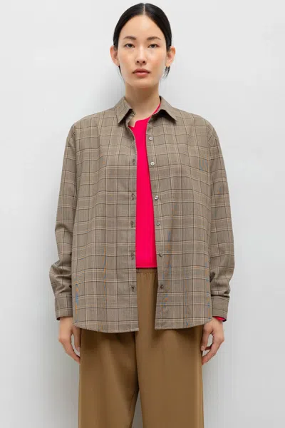 Leset Pre-order: Mia Oversized Shirt In Camel Plaid