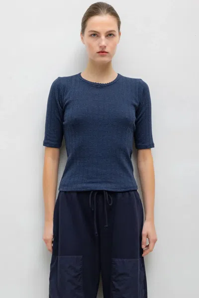 Leset Pre-order: Pointelle Mid Sleeve Slim Fit Tee In Midnight Melange