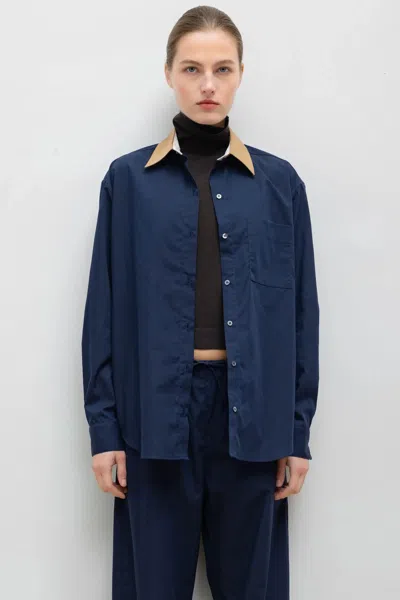 Leset Pre-order: Yoshi Contrast Classic Button Down In Midnight/chalk/camel