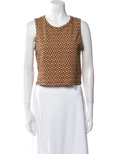 Pre-owned Leset Printed Scoop Neck Crop Top W/ Tags In Brown